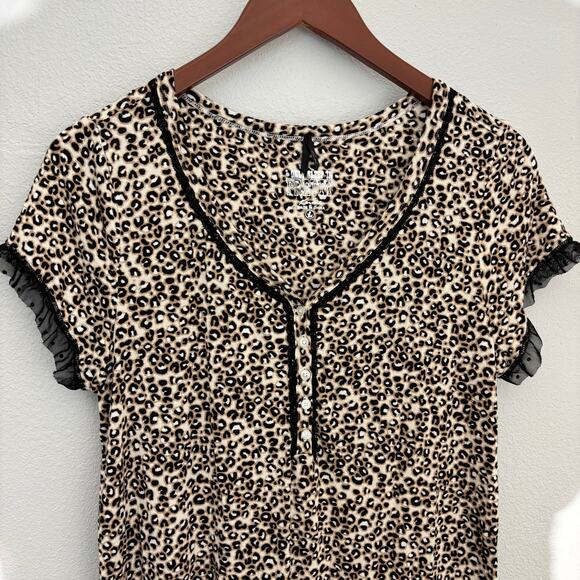 Leopard Print Lace Trim Mini Dress Sz L Sexy Slip Style Y2K Party Clubwear - Picture 4 of 8